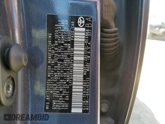 2016 Toyota Corolla L with VIN 5YFBURHE8GP411938, listed as a Copart auction lot 49212815 with 124,675 mi miles and Salvage Title. Bid and sale history available at DreamBid. Image 13.