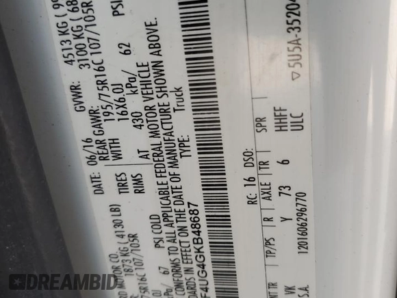 2016 Ford Transit с VIN 1FTBF4UG4GKB48687, выставлен на аукционе Copart как лот 59291665 с пробегом 110 363 миль миль и Чистый • Clean title. История ставок и продаж доступна на DreamBid. Изображение 12.