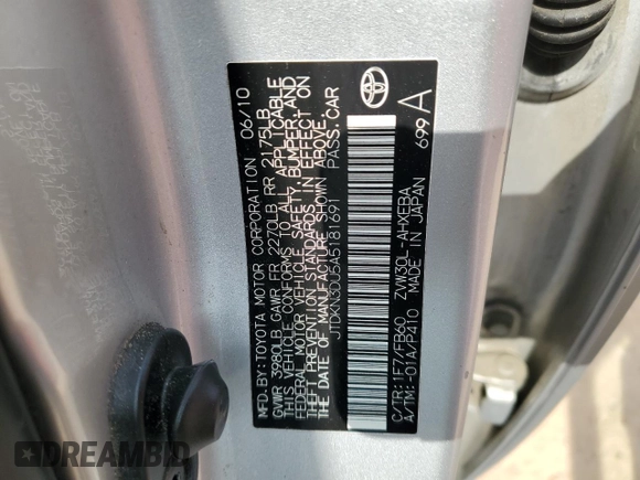 2010 Toyota Prius II with VIN JTDKN3DU5A5181691, listed as a Copart auction lot 52583355 with 191,452 mi miles and Salvage Title. Bid and sale history available at carsss.com. Image 14.