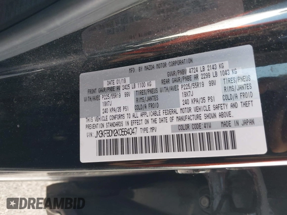 2019 Mazda CX-5 Grand Touring with VIN JM3KFBDM2K0564047, listed as a IAAI auction lot 42000455 with 152,590 mi miles and . Bid and sale history available at carsss.com. Image 9.