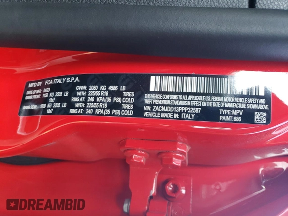 2023 Jeep Renegade Limited with VIN ZACNJDD13PPP32587, listed as a Copart auction lot 67443134 with 23,694 mi miles and Non repairable. Bid and sale history available at DreamBid. Image 13.