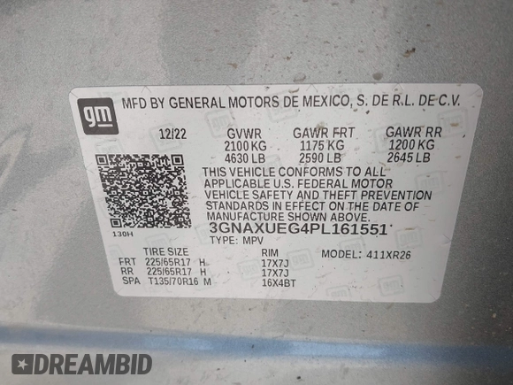 2023 Chevrolet Equinox LT with VIN 3GNAXUEG4PL161551, listed as a IAAI auction lot 42188053 with 18,139 mi miles and . Bid and sale history available at DreamBid. Image 9.