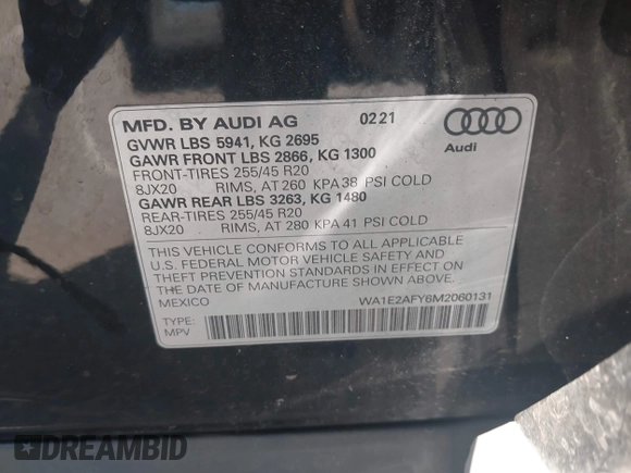 2021 Audi Q5 Premium Plus z VIN WA1E2AFY6M2060131, wystawiony jako IAAI lot #42484535 z przebiegiem 27 220 mil mil oraz . Historia ofert i sprzedaży dostępna na DreamBid. Obrazek 9.