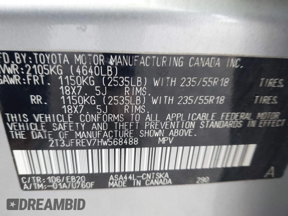 2017 Toyota RAV4 SE z VIN 2T3JFREV7HW568488, wystawiony jako IAAI lot #42492906 z przebiegiem 182 463 mil mil oraz . Historia ofert i sprzedaży dostępna na DreamBid. Obrazek 9.