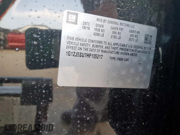 2017 Chevrolet Malibu Hybrid with VIN 1G1ZJ5SU7HF105217, listed as a Copart auction lot 48516665 with 36,362 mi miles and Salvage Title. Bid and sale history available at DreamBid. Image 12.