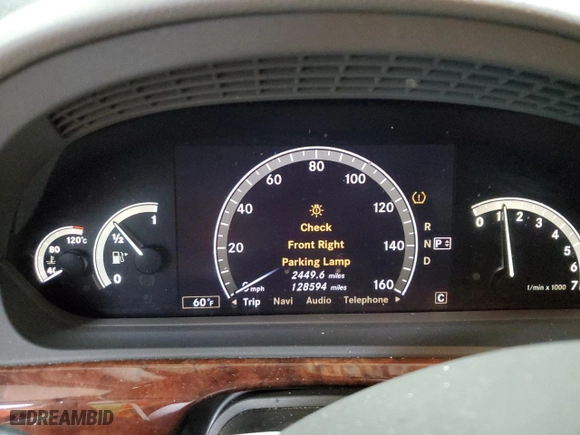 2008 Mercedes-Benz S-Class 5.5L V8 with VIN WDDNG86X48A155389, listed as a Copart auction lot 49913155 with 128,594 mi miles and Clean Title. Bid and sale history available at carsss.com. Image 9.