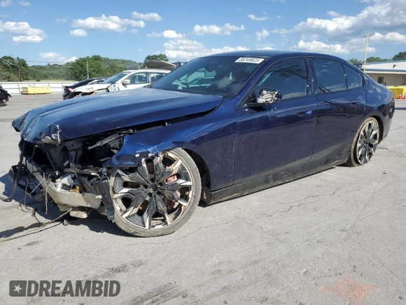 2024 BMW i5 M60 with VIN WBY43FK07RCR79924, listed as a Copart auction lot 58249825 with 17,589 mi miles and Salvage title. Bid and sale history available at DreamBid. Image 1.