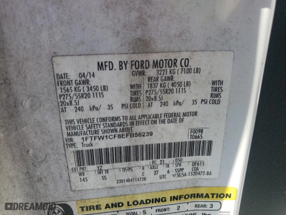 2014 Ford F-150 XL with VIN 1FTFW1CF8EFB56239, listed as a Copart auction lot 48517385 with 311,908 mi miles and Salvage Title. Bid and sale history available at carsss.com. Image 13.