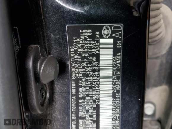 2011 Toyota Corolla L with VIN 2T1BU4EE4BC751927, listed as a Copart auction lot 53307055 with 212,551 mi miles and Non Repairable. Bid and sale history available at carsss.com. Image 13.