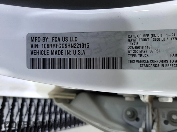 2024 Ram 1500 Tradesman с VIN 1C6RRFGG9RN221915, выставлен на аукционе IAAI как лот 42849293 с пробегом 59 миль миль и . История ставок и продаж доступна на DreamBid. Изображение 19.