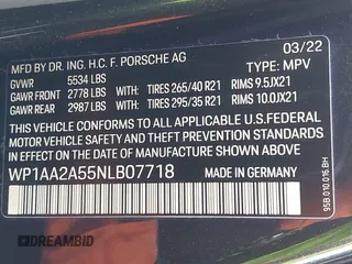 2022 Porsche Macan with VIN WP1AA2A55NLB07718, listed as a IAAI auction lot 40813536 with 15,336 mi miles. Bid and sale history available at carsss.com. Image 9.