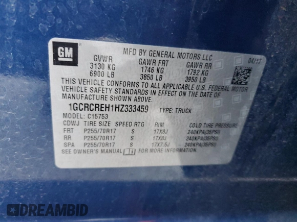 2017 Chevrolet Silverado 1500 LT with VIN 1GCRCREH1HZ333459, listed as a Copart auction lot 78846644 with 110,035 mi miles and Salvage Title. Bid and sale history available at DreamBid. Image 15.