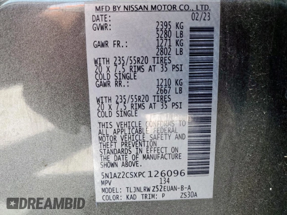 2023 Nissan Murano SL z VIN 5N1AZ2CSXPC126096, wystawiony jako Copart lot #57210995 z przebiegiem 12 644 mil mil oraz Szkoda całkowita • Salvage title. Historia ofert i sprzedaży dostępna na DreamBid. Obrazek 14.