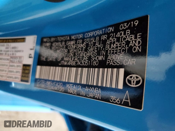 2019 Toyota Corolla Hatchback SE with VIN JTNK4RBE7K3051180, listed as a Copart auction lot 73457344 with 95,921 mi miles and Salvage Title. Bid and sale history available at carsss.com. Image 12.