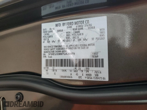 2007 Ford Explorer Sport Trac Limited with VIN 1FMEU33897UA30979, listed as a Copart auction lot 55126065 with 102,175 mi miles and Salvage title. Bid and sale history available at DreamBid. Image 12.