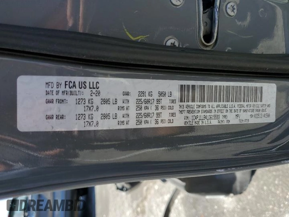 2020 Jeep Cherokee Altitude with VIN 1C4PJLLB4LD615593, listed as a Copart auction lot 58412635 with 95,697 mi miles and Salvage title. Bid and sale history available at DreamBid. Image 13.
