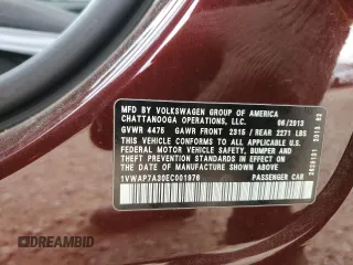 2014 Volkswagen Passat S with VIN 1VWAP7A30EC001976, listed as a Copart auction lot 49905115 with 156,022 mi miles and Salvage title. Bid and sale history available at DreamBid. Image 13.