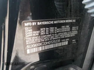 2017 BMW X3 xDrive28i with VIN 5UXWX9C33H0T25235, listed as a Copart auction lot 43625065 with 116,360 mi miles and Salvage Title. Bid and sale history available at DreamBid. Image 15.