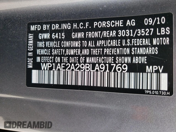 2011 Porsche Cayenne S Hybrid with VIN WP1AE2A29BLA91769, listed as a Copart auction lot 49475833 with 59,118 mi miles and Salvage Title. Bid and sale history available at carsss.com. Image 12.