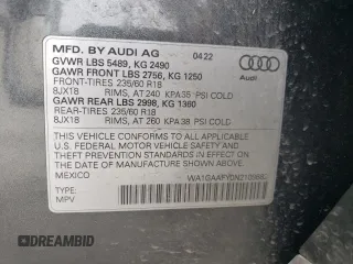 2022 Audi Q5 S line Premium with VIN WA1GAAFY0N2109689, listed as a Copart auction lot 54224605 with 111,964 mi miles and Salvage title. Bid and sale history available at DreamBid. Image 13.