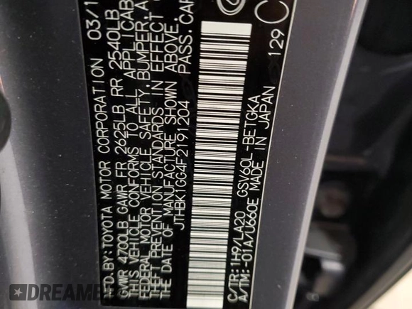 2015 Lexus ES 330 with VIN JTHBK1GG4F2191204, listed as a Copart auction lot 53543615 with 73,512 mi miles and Salvage Title. Bid and sale history available at DreamBid. Image 12.