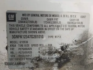 2007 Chevrolet Avalanche LTZ z VIN 3GNFK12347G281010, wystawiony jako IAAI lot #42069798 z przebiegiem 203 042 mil mil oraz . Historia ofert i sprzedaży dostępna na DreamBid. Obrazek 9.