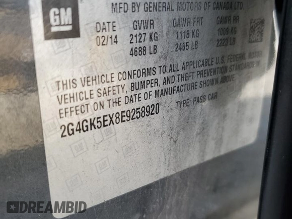 2014 Buick Regal with VIN 2G4GK5EX8E9258920, listed as a Copart auction lot 47075305 with 135,547 mi miles and Salvage Title. Bid and sale history available at carsss.com. Image 13.