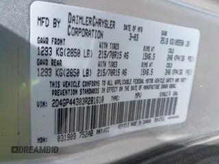 2003 Dodge Grand Caravan with VIN 2D4GP44303R281610, listed as a IAAI auction lot 42053641 with 196,877 mi miles and . Bid and sale history available at DreamBid. Image 9.