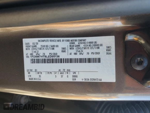 2020 Ford F-350 XL z VIN 1FD8W3HT8LED05136, wystawiony jako Copart lot #48474705 z przebiegiem 135 147 mil mil oraz Szkoda całkowita • Salvage title. Historia ofert i sprzedaży dostępna na DreamBid. Obrazek 13.
