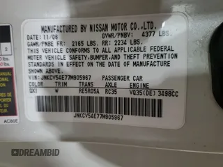 2007 Infiniti G35 z VIN JNKCV54E77M905967, wystawiony jako Copart lot #57811315 z przebiegiem 139 785 mil mil oraz Tytuł czysty. Historia ofert i sprzedaży dostępna na DreamBid. Obrazek 13.