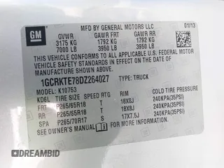 2013 Chevrolet Silverado 1500 LTZ with VIN 1GCRKTE78DZ264027, listed as a IAAI auction lot 42214045 with 215,968 mi miles and . Bid and sale history available at DreamBid. Image 9.