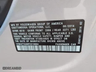 2015 Volkswagen Passat 1.8T S with VIN 1VWAT7A30FC013994, listed as a IAAI auction lot 41509741 with 85,328 mi miles. Bid and sale history available at carsss.com. Image 9.