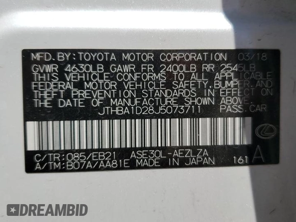 2018 Lexus IS 300 with VIN JTHBA1D28J5073711, listed as a Copart auction lot 62951895 with 68,538 mi miles and Salvage title. Bid and sale history available at DreamBid. Image 12.