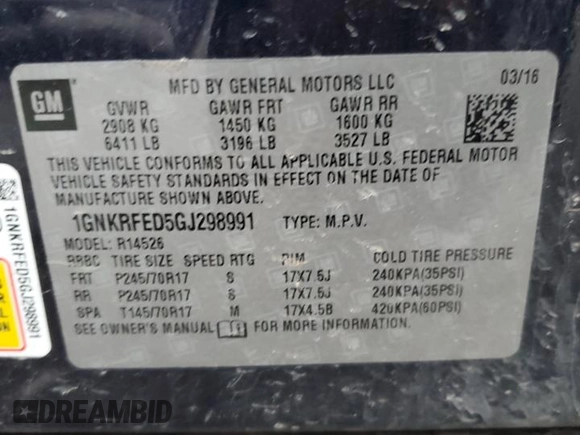2016 Chevrolet Traverse LS with VIN 1GNKRFED5GJ298991, listed as a Copart auction lot 48320815 with 104,563 mi miles and Salvage Title. Bid and sale history available at carsss.com. Image 13.