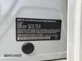 2013 BMW 5 Series 528i xDrive with VIN WBAXH5C55DD107861, listed as a Copart auction lot 55338525 with 91,137 mi miles and Non repairable. Bid and sale history available at DreamBid. Image 12.