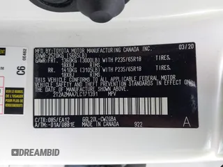2020 Lexus RX 350 with VIN 2T2AZMAA7LC171391, listed as a IAAI auction lot 41906891 with 52,248 mi miles and . Bid and sale history available at DreamBid. Image 9.