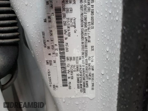 2016 Ford Focus SE with VIN 1FADP3F21GL404723, listed as a Copart auction lot 54428245 with 174,176 mi miles and Non repairable. Bid and sale history available at DreamBid. Image 12.