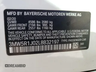 2020 BMW 3 Series 330i with VIN 3MW5R1J02L8B32197, listed as a Copart auction lot 70729452 with Not Provided miles. Bid and sale history available at carsss.com. Image 14.
