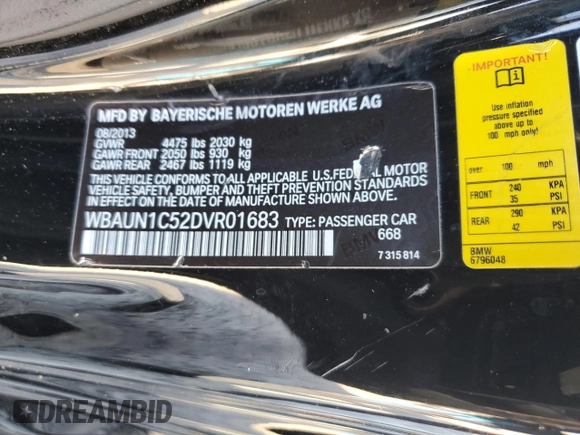 2013 BMW 1 Series 128i z VIN WBAUN1C52DVR01683, wystawiony jako Copart lot #88423465 z przebiegiem 111 157 mil mil oraz Szkoda całkowita • Salvage title. Historia ofert i sprzedaży dostępna na DreamBid. Obrazek 12.