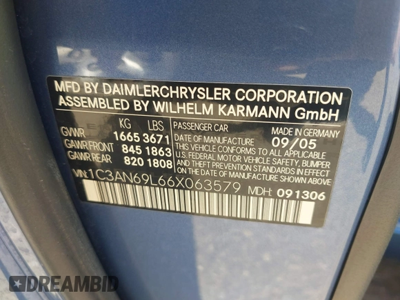2006 Chrysler Crossfire Limited с VIN 1C3AN69L66X063579, выставлен на аукционе IAAI как лот 42538743 с пробегом 100 393 миль миль и . История ставок и продаж доступна на DreamBid. Изображение 9.