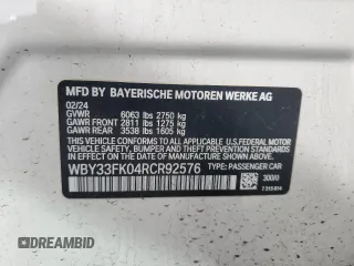 2024 BMW i5 eDrive40 with VIN WBY33FK04RCR92576, listed as a Copart auction lot 51180875 with 11,289 mi miles and Salvage title. Bid and sale history available at DreamBid. Image 12.
