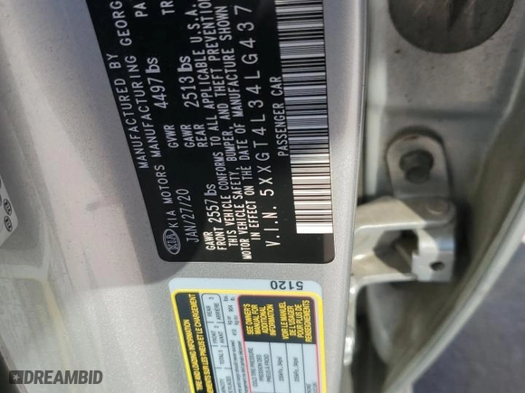 2020 Kia Optima LX with VIN 5XXGT4L34LG437182, listed as a Copart auction lot 43595305 with 92,420 mi miles and Salvage Title. Bid and sale history available at carsss.com. Image 14.
