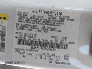 2016 Ford Fusion SE with VIN 3FA6P0T97GR239612, listed as a IAAI auction lot 42009642 with 156,659 mi miles and . Bid and sale history available at DreamBid. Image 9.