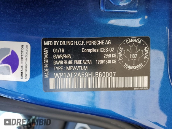 2017 Porsche Macan Turbo with VIN WP1AF2A59HLB60007, listed as a Copart auction lot 58046935 with 183,683 mi miles and Salvage title. Bid and sale history available at DreamBid. Image 13.