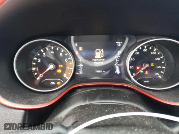 2018 Jeep Compass Trailhawk with VIN 3C4NJDDB1JT130136, listed as a Copart auction lot 47416525 with 74,662 mi miles and Salvage Title. Bid and sale history available at carsss.com. Image 9.