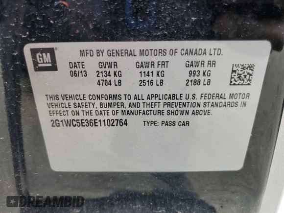 2014 Chevrolet Impala LTZ with VIN 2G1WC5E36E1102764, listed as a Copart auction lot 55279535 with 149,547 mi miles and Non Repairable. Bid and sale history available at DreamBid. Image 12.