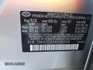 2020 Hyundai Santa Fe SEL with VIN 5NMS3CAA4LH263508, listed as a Copart auction lot 66423812 with 19,211 mi miles. Bid and sale history available at carsss.com. Image 10.
