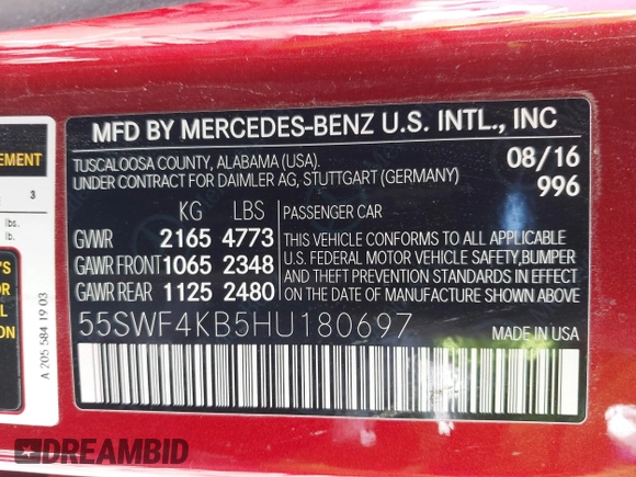 2017 Mercedes-Benz C 300 с VIN 55SWF4KB5HU180697, выставлен на аукционе IAAI как лот 41993735 с пробегом 60 498 миль миль и . История ставок и продаж доступна на DreamBid. Изображение 9.