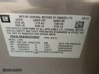 2012 GMC Terrain SLE-2 with VIN 2GKALSEK8C6334682, listed as a Copart auction lot 78029984 with 168,052 mi miles and Salvage Title. Bid and sale history available at carsss.com. Image 15.