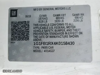 2019 Chevrolet Camaro 1LT with VIN 1G1FB1RX4K0158430, listed as a Copart auction lot 49272775 with 61,641 mi miles and Salvage Title. Bid and sale history available at carsss.com. Image 12.